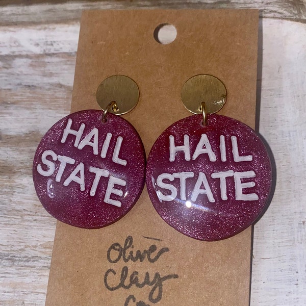 Hail State Earring | Mississippi State University Oorbellen | Speeldag | Bengel oorbellen | Kastanjebruine en witte oorbellen | MSU