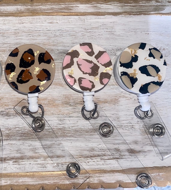 Cheetah Badge Holder | Badge Reel | Retractable Badge Buddy | ID Holder | Leopard Badge Holder | Polymer Clay Badge Reel | Handmade