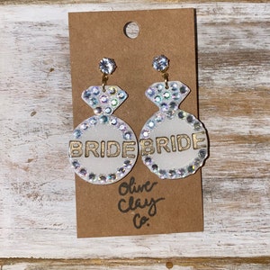 Engagement Ring Diamond Earrings | Glitter Bridal Jewelry | Bride Gifts | Bride Accessories | Hoop Earrings | Bachelorette Trip | Resin