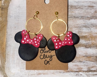 Mouse Earrings | Polymer Clay Earrings | polka dot Earrings | polymer clay Earrings | Clay Earrings | Disney inspired Earrings |
