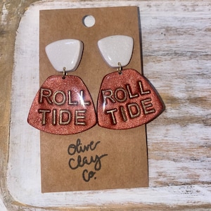 Tide Earrings | Alabama football Jewelry | Dangle Earrings | Maroon and White | Polymer Clay | Clay Earrings | Hypoallergenic