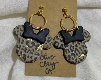 Pendientes de ratón guepardo / Pendientes de arcilla polimérica / Pendientes de guepardo / Pendientes / Pendientes inspirados en Disney / Hoja de oro