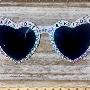 Bedazzled Rhinestone Bride Sunglasses| Heart Sunglasses | Bachelorette Sunglasses | Bride Accessories |Heart Shaped Sunglasses |Bride to Be