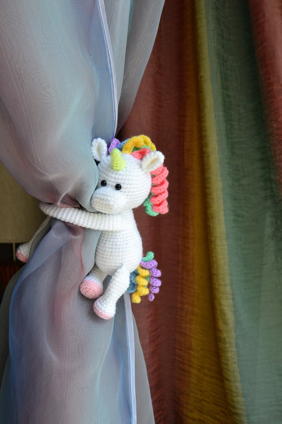 Rainbow unicorn nursery decor Unicorn curtain tie backs set Etsy