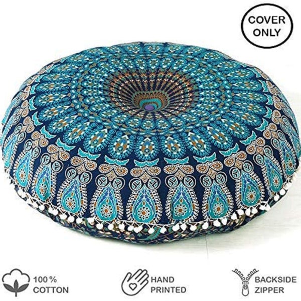 32" Indian Handmade Cotton Cushion Cover Floor Cushion Cover Floor Pillows Round Bohemian Meditation Cushion Cover