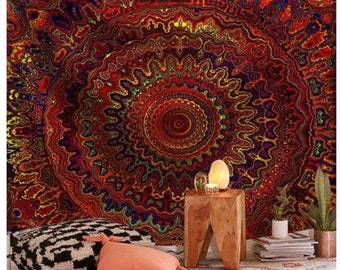 Red Mandala Tapestry Wall Hanging Indian Polyester Tapestries Bedspread Picnic Beach Throw Blanket Wall Art Hippie Tapestry Bed Cover.