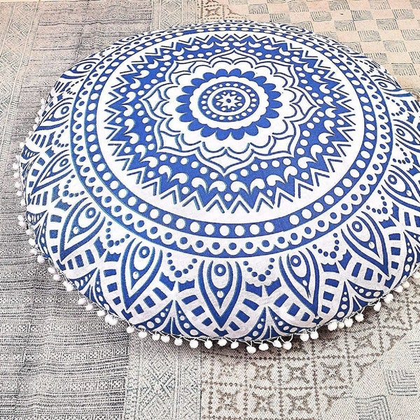 Housse de coussin de sol rond Mandala indien meilleur cadeau pour Noël et nouvel an taie d'oreiller de méditation et de yoga taie d'oreiller Boho