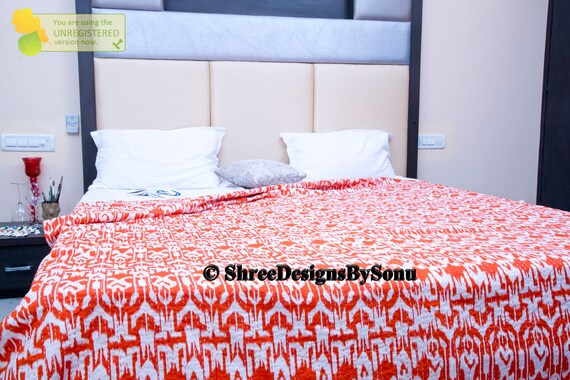 Decorative Quilts & Bedspreads Kantha Quilt Black Ikat Indian Cotton Handmade Bedspread Queen Size Gudari