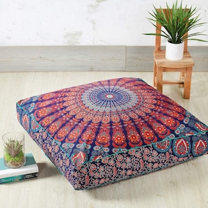 35" Inch Mandala Floor Pillow Square Cushion Cover Ottoman Pouf Cover Day Bed 