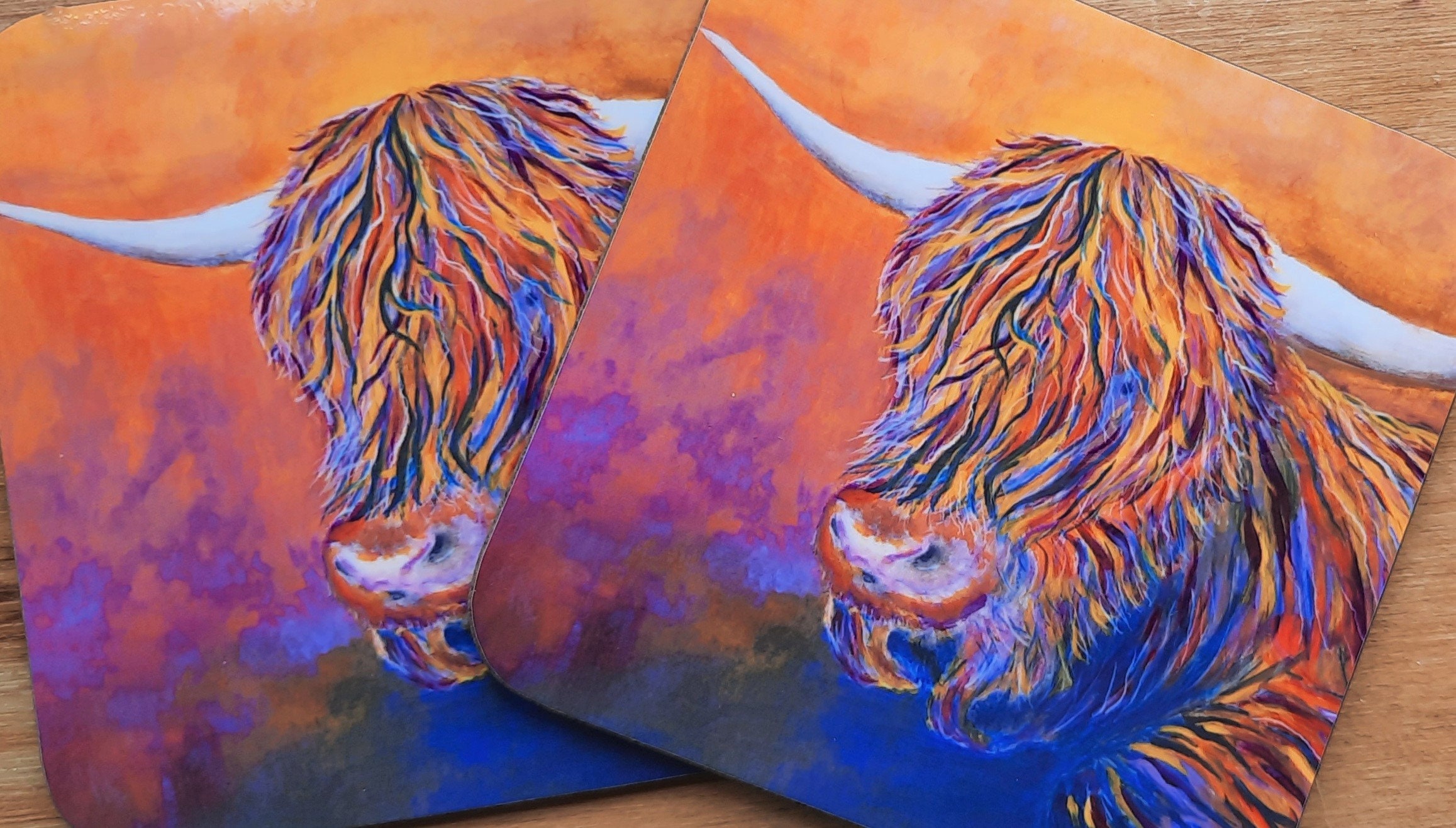 Pair of Multi-Coloured Highland Cow Coasters
