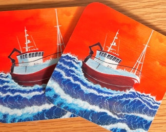 Pair of Fishing Boat Coasters