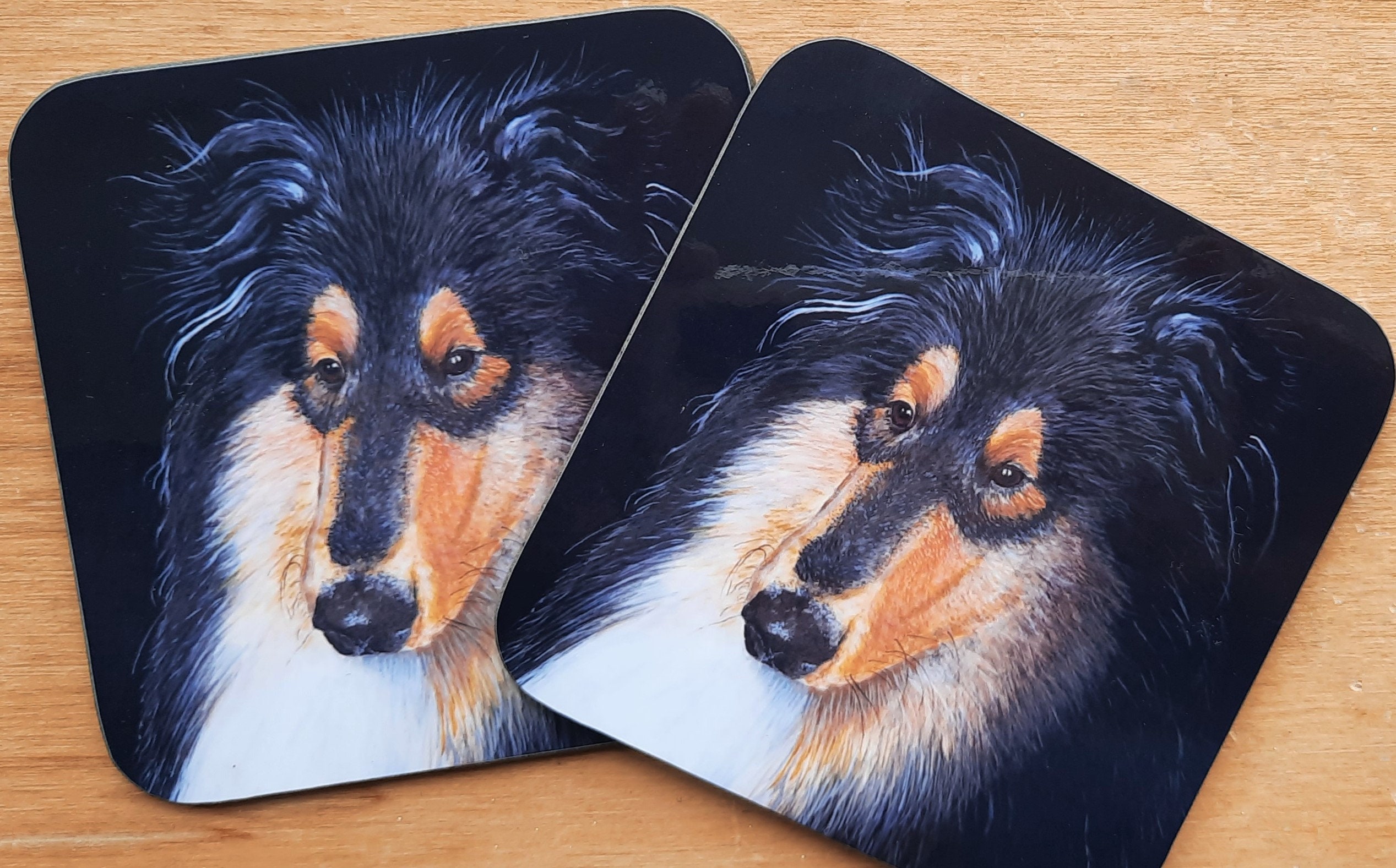 Pair of Rough Collie Dog Coasters