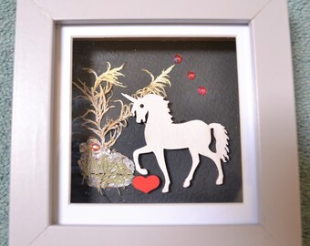 Unicorn Mixed Media Picture In Grey Deep Box Frame