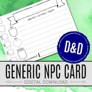 Generic NPC CARD / Dnd DM Resources / Dungeons and Dragons / Dnd 5e / Digital Download