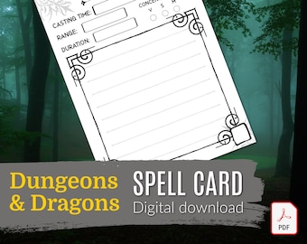DND SPELL CARD / Mazmorras y Dragones / Pathfinder / Spellcaster / Dnd 5e/ Descarga Digital