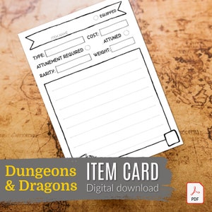 DND ITEM CARD / Dungeons and Dragons / Pathfinder / Spellcaster / Dnd 5e / Digital Download