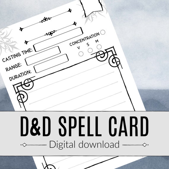 dnd spell card / dungeons and dragons / pathfinder / etsy dnd spell card /