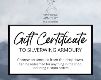 Digital GIFT CERTIFICATE - Silverwing Armoury / Etsy gift card / Dnd / RPGs