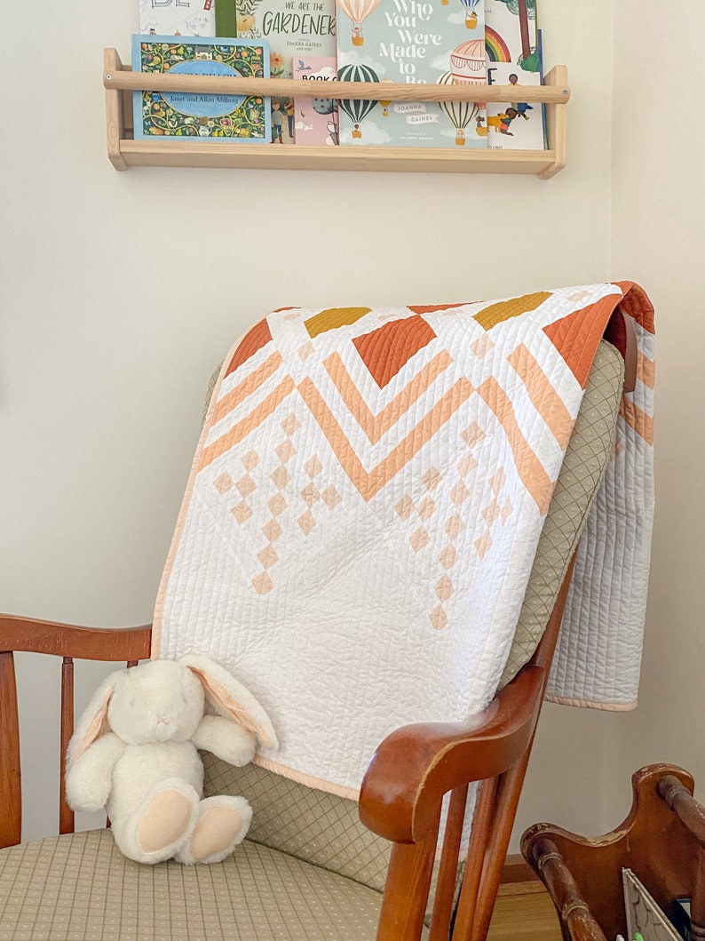 Autumn Deco Baby Quilt, Crib Quilt, Toddler Quilt, Modern Handmade Patchwork Quilt zdjęcie 2