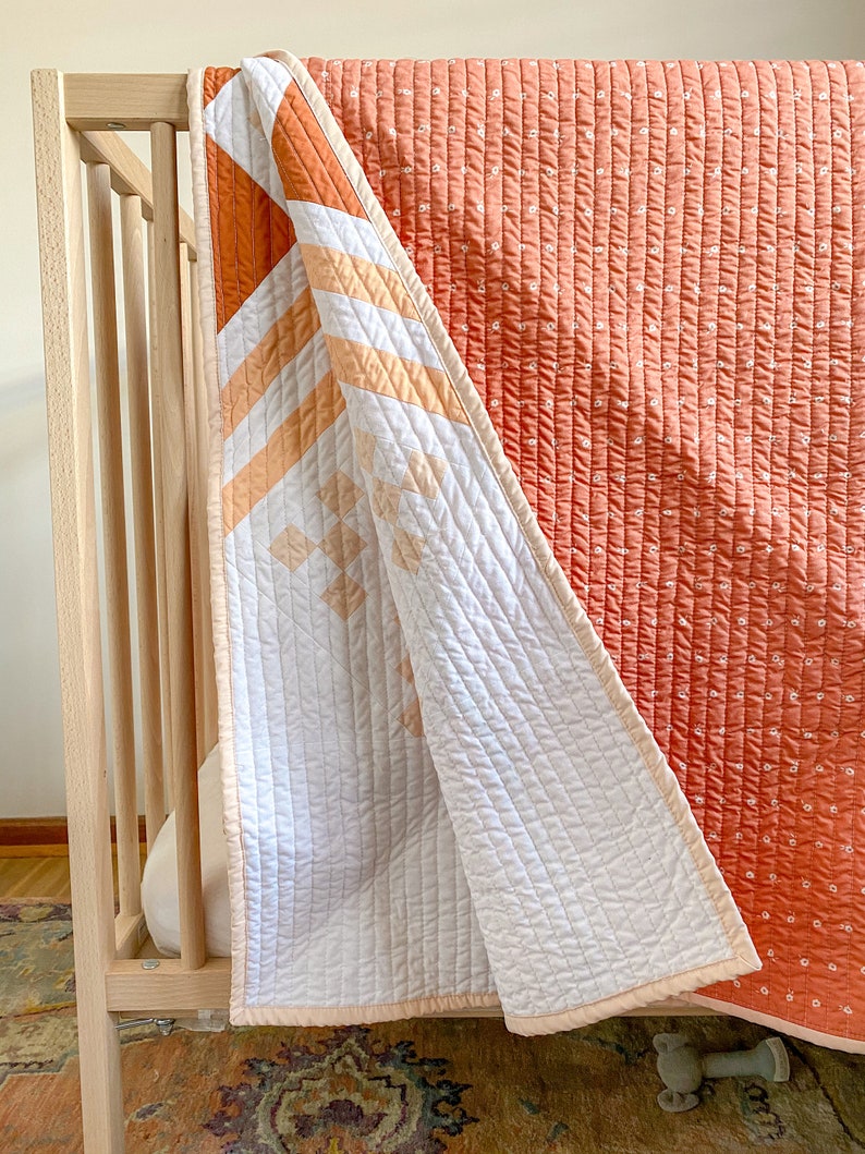 Autumn Deco Baby Quilt, Crib Quilt, Toddler Quilt, Modern Handmade Patchwork Quilt zdjęcie 4