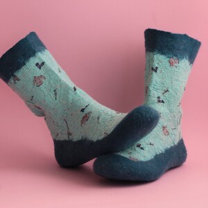 Blauwe pantoffelsokken voor dames, moederdagcadeau, warme vilten wollen pantoffels, winter schattige knusse sokken, turquoise viltlaarzen, huisschoenen