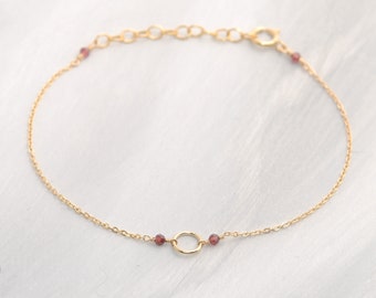 GENUINE GARNET BRACELET-Gemstone Crystal Bracelet-Dainty Garnet Bracelet Around Small Ring-Birthstone Bracelet-Lovely Gold Filled Bracelet