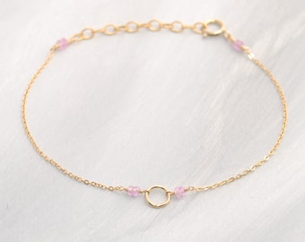 Sweet Sapphire Bracelet, Adjustable Bracelet with Pink Sapphires, September Birthstone Bracelet in Gold Filled, Rose GF, Sterling Silver