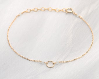 Cute chalcedony bracelet, length-adjustable chain with light blue chalcedony on a small ring, 14K Gold Filled or 14K Rosé GF