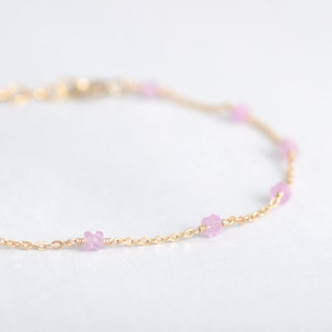 Delicate sapphire bracelet, adjustable necklace with pink sapphires, 14K Gold Filled, Rosé GF or Sterling Silver