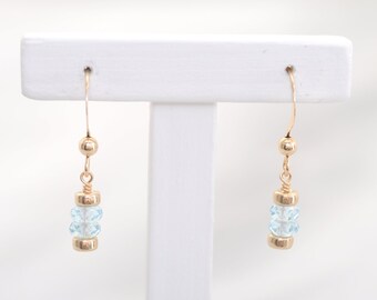 Modern topaz earrings, elegant hanging earrings with light blue topaz roundels in 14K Gold Filled or 14K Rosé Gold Filled