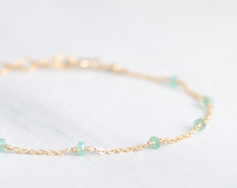genuine emerald bracelet, adjustable necklace with light green emerald, birthstone bracelet Gold Filled, Rosé GF or Sterling Silver
