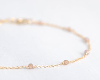 Delicate zirconium bracelet, length-adjustable vintage necklace with brown zirconium, 14K Gold Filled, Rosé GF or 925 Sterling Silver
