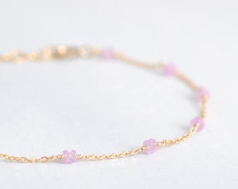Delicate sapphire bracelet, adjustable necklace with pink sapphires, 14K Gold Filled, Rosé GF or Sterling Silver