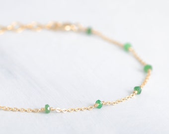 Wonderful chrome diopside bracelet, adjustable in length, with intense green chromium diopside, 14K Gold Filled, Rosé GF or 925 Sterling SIlber