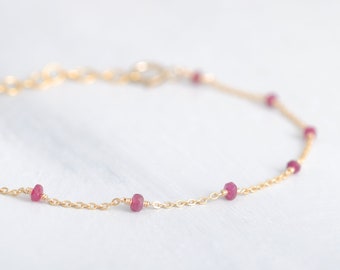 Wonderful bracelet with intense red rubies, adjustable, 14K Gold Filled or Rosé GF