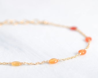 unique feueropal bracelet, adjustable in length, with orange fire opal in color gradient, 14K Gold Filled or Rosé GF