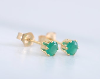 Sweet chalcedony stud earrings, 4 mm "green onyx", individually or as a pair in 14K gold filled or 925 sterling silver
