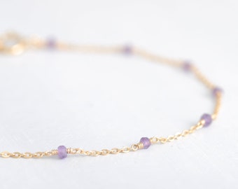 GENUINE AMETHYST BRACELET- Adjustable Bracelet- Purple Filigree Bracelet- Birthstone Bracelet- Gemstone Bracelet- Gold Filled Bracelet
