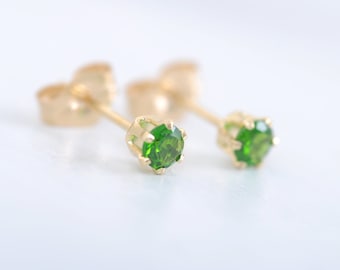 CHROME DIOPSIDE EARRINGS- Green Crystal Studs- Gemstone Stud Earrings- Gold Filled Earrings- Birthstone Earrings- Minimalist Stone Studs