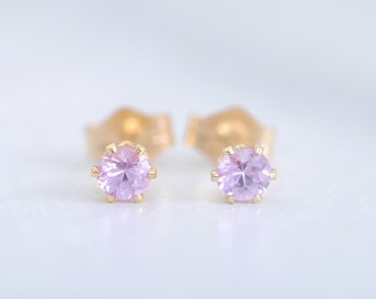 wonderful sapphire stud earrings, 3 mm genuine pink sapphires, 14K Gold Filled or 925 Sterling Silver