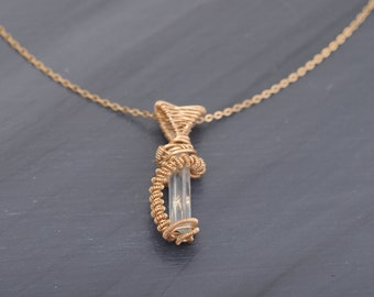 Genuine aquamarine crystal pendant, light blue aquamarine crystal in gold filled, handmade gemstone jewelry wrapped in wire