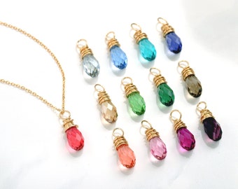 COLOURFUL DROP NECKLACE-Genuine Crystal Pendant-24 Multi Colours Gemstone Necklace-Gold Filled Pendant-Handmade Jewelry-Gift For Women