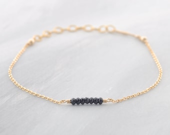 Elegantes Spinell-Armband, längenverstellbares Kettchen mit schwarzem Spinell, 14K Gold Filled, 14K Rosé GF und 925 Sterling Silber