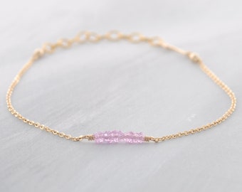 Cute sapphire bracelet, adjustable necklace with pink sapphires, 14K Gold Filled, Rosé GF or 925 Sterling Silver