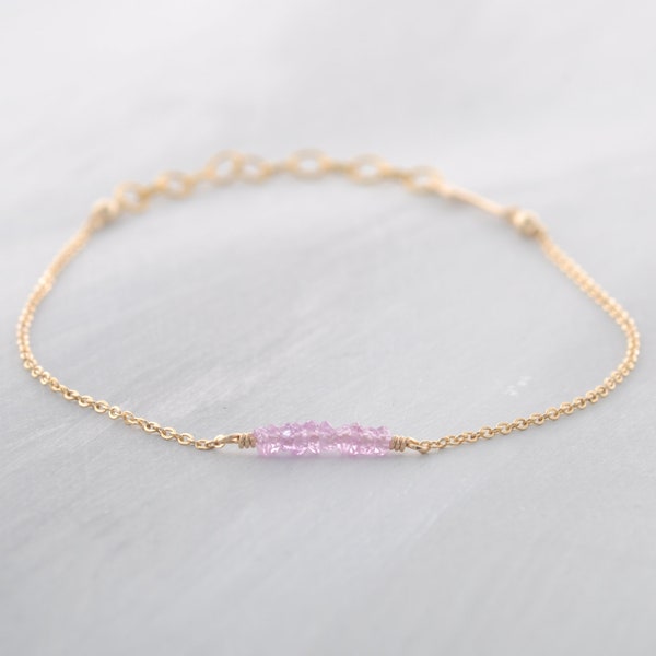 Joli bracelet saphir, collier réglable avec saphirs roses, rempli d’or 14K, rosé GF ou argent sterling 925