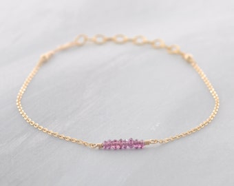 GENUINE GARNET BRACELET-Gemstone Crystal Bracelet-Dainty Garnet Bracelet Around Small Ring-Birthstone Bracelet-Lovely Gold Filled Bracelet