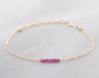 delicate ruby bracelet, adjustable, 14K GF, rosé GF or sterling silver