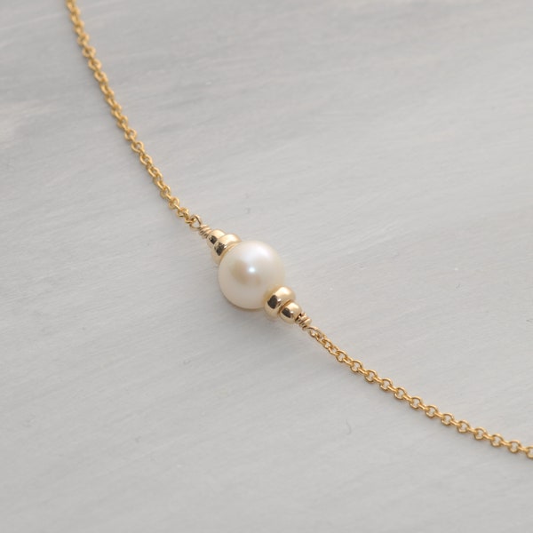 Elegant (Choker) Necklace with Freshwater Pearl, Sizes Adjustable, 14K Gold Filled, Rosé GF