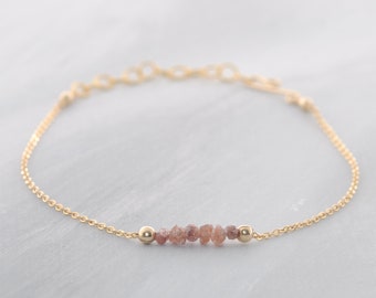 Raw diamond bracelet, adjustable chain with red rough diamonds, 14K GF or sterling silver