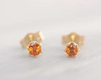 Eye-catching garnet stud earrings, 3 mm bright orange mandarin garnet, 14K gold filled or 925 sterling silver